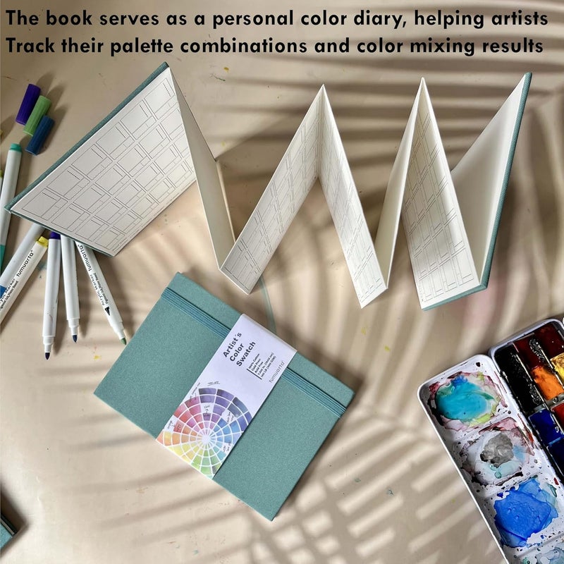 tumuarta Artist’s Color Swatch Book, 100% Cotton, 140 LB, 300GSM, Concertina Book, 24 Pan/Sheet, Painter`s Color Diary for Watercolors, Acrylic, Markers and Wet & Dry Media (7.5" x 5") - Image 5